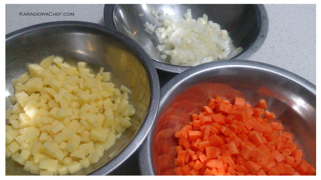 Nice, consistent, finely chopped carrot and potato cubes