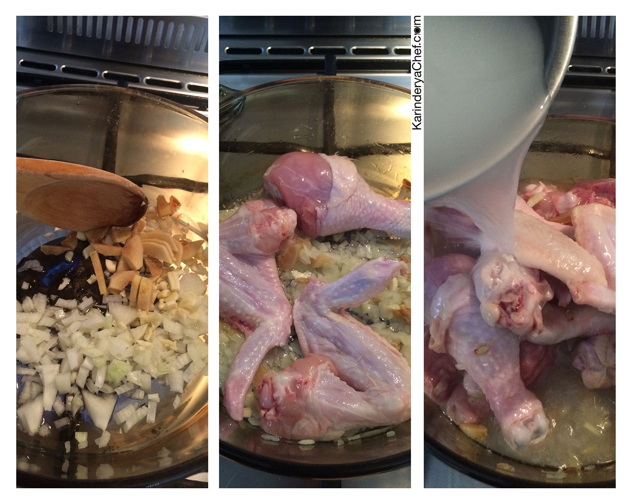 First three steps of making Chicken Tinola